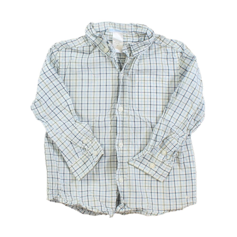 Janie and Jack Boys White | Blue | Green Button Down Long Sleeve size: 2T